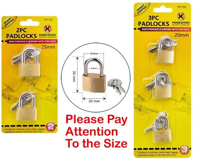 20 mm Mini Vorhängeschloss Messing Sicherheitsschloss 2 Schlüssel klein Koffer Reise Zip Tasche