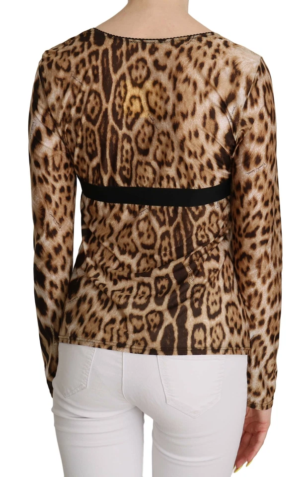 Blusa ROBERTO CAVALLI Marrón Cuello Redondo Leopardo Mujer Top IT46/US12/L PRECIO DE VENTA SUGERIDO POR EL FABRICANTE $300 Foto 4 de 4
