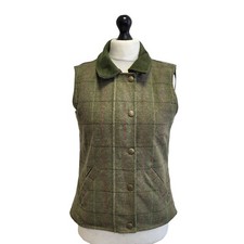 Vintage Hoggs Of Fife Wool Check Gilet Green Uk Women's 10 Eu 38 Oo668