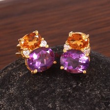 Natürlich Amethyst Edelstein Mit Vergoldet 925 Sterling Silber #159