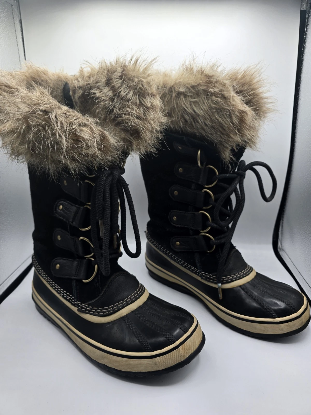 SOREL JOAN OF ARCTIC WATERPROOF SNOW BOOTS BLACK/ STONE WOMEN'S SIZE 8