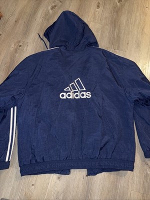 Adidas Vintage 90s Mens Jacket Size XL Y2K Winter Hooded Coat Navy