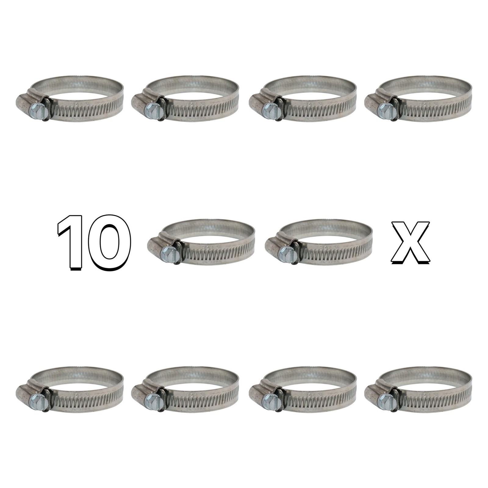 10x Jubilee Hose Clamp 35–50mm 304 Stainless Steel