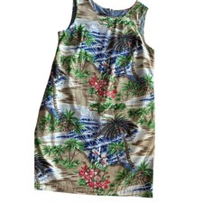 Talbots Petites 12P Sleeveless Sheath Dress Tropical Palm Print Cotton Casual