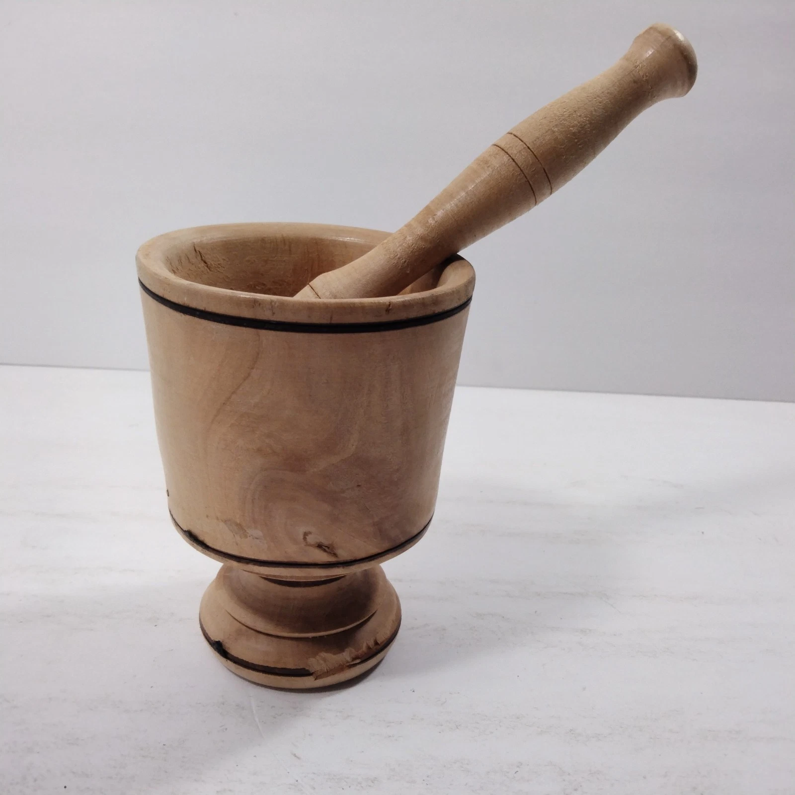 Hand Turned Mortar And Pestle Vintage Wood