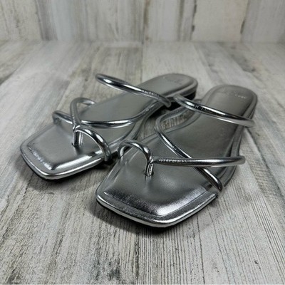 Marc Fisher Fiada 2 Square Toe Faux Leather Thong Sandal In Silver