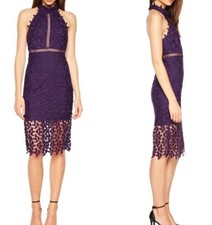 Barsot Gemma Embroidered Lace Midi Halter Dress Purple Sz 6 Wedding Bridesmaid