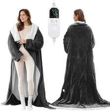 Wearable Heated Blanket with Sleeves Foot Pocket Heated Throw for Adults 70 x 50