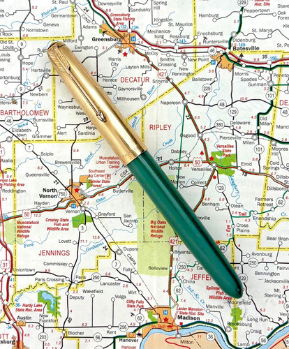 Vintage Green Parker 51 Demi Fountain Pen - Aerometric Filler - 14k gold nib