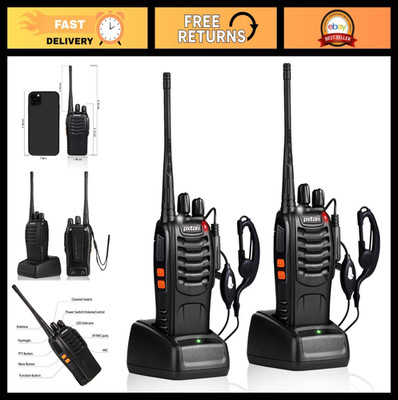 Rechargeable Long Range Walkie Talkies 2-Way Radios with Earpieces & Flashlight