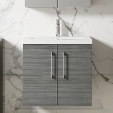 Nuie Arno Wall Hung 2-Door Vanity Unit & Basin-1 600mm - Anthracite Woodgrain