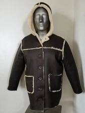 Vintage BORZ Women's Shearling Lambskin Hooded Dark Brown Coat Parka Size:12