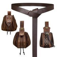 4 PCs Medieval O Ring Belt and Drawstring Pouch Set, Retro Faux Leather Be