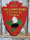VINTAGE YELLOWSTONE PORCELAIN SIGN OLD NATIONAL PARK US FOREST SERVICE ARROWHEAD