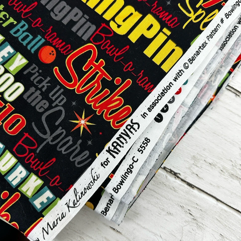 4.5 Yards It’s A Strike Bowling Fabric by Maria Kalinowski Kanvas Bowl Pins Ball - Image 4 of 4