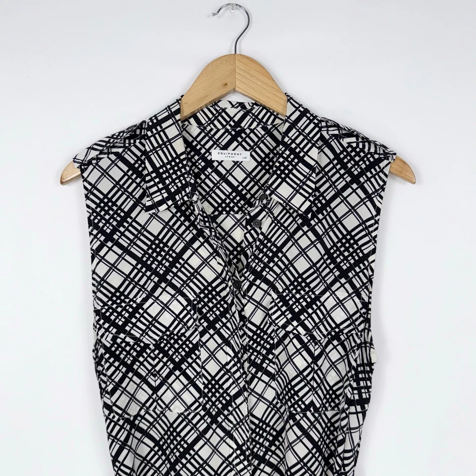 Equipment Femme Women's Major 100% Silk Maxi Shirt Dress Large Black Plaid - Image 4 of 4