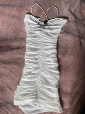 Windsor White Satin Ruched Bodycon Mini Dress Size S Party/Cocktail