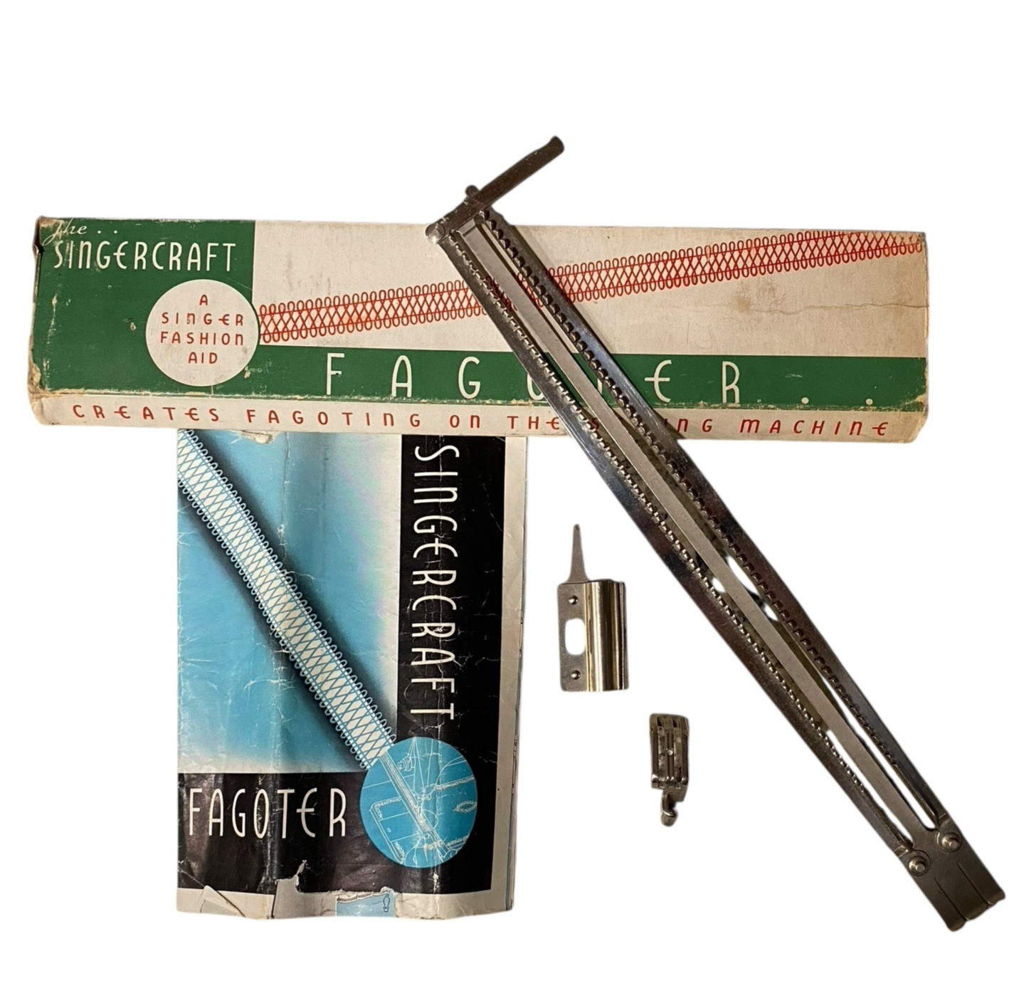 Vintage Singer Simanco 121254 Fagoter Attachment Complete w/Box Manual Fits 221