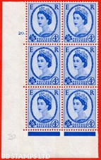 SG.616a. S91. 4d Deep Ultramarine. An UNMOUNTED MINT cylinder block of 6. B79663