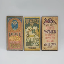 Vintage Lot 3 Novelty Wood Plaque Mancave Wallace Berrie 1973 Loose Women Drunks