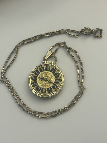 Vintage Bercona Gold Tone Necklace Watch ROMAN NUMERALS 24" (does NOT Work) - Picture 2 of 5