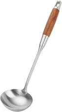 Stainless Steel Kitchen Soup Ladle, 14.5 Inch Extra Long Wooden Handle Soup Spoo