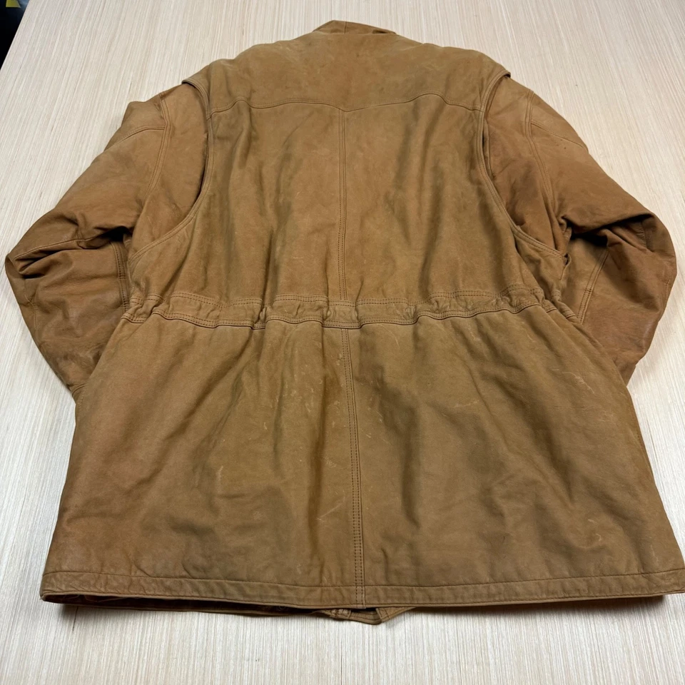 90s Vintage Structure Leather Barn Coat Chore men's XL m65 field chore - Image 3 of 4