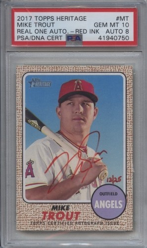 Mike Trout [Red Ink] #MT 2017 Topps Heritage Real One Autographs card