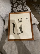 NeedlePoint Siamese Cat Needle Point Canvas Framed 16 1/2  X 13 1/2  