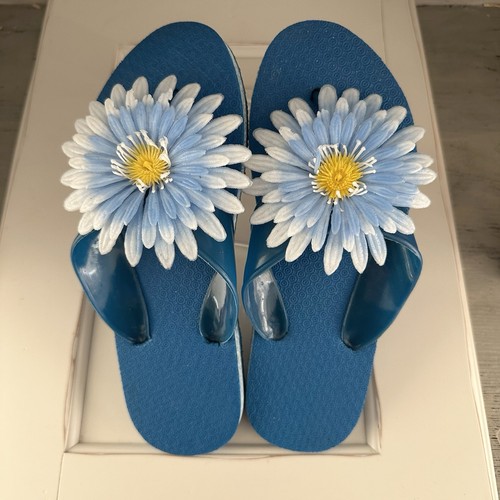 Vintage Retro Mrs Roper Big Flower Flip Flops Wm 6-7 Flower Child Hippie Boho