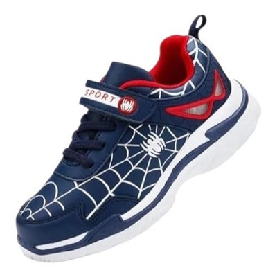 Spider Web Navy Red Unisex Kids Sneaker Athletic Hook & Loop Lace Up Strap Logo