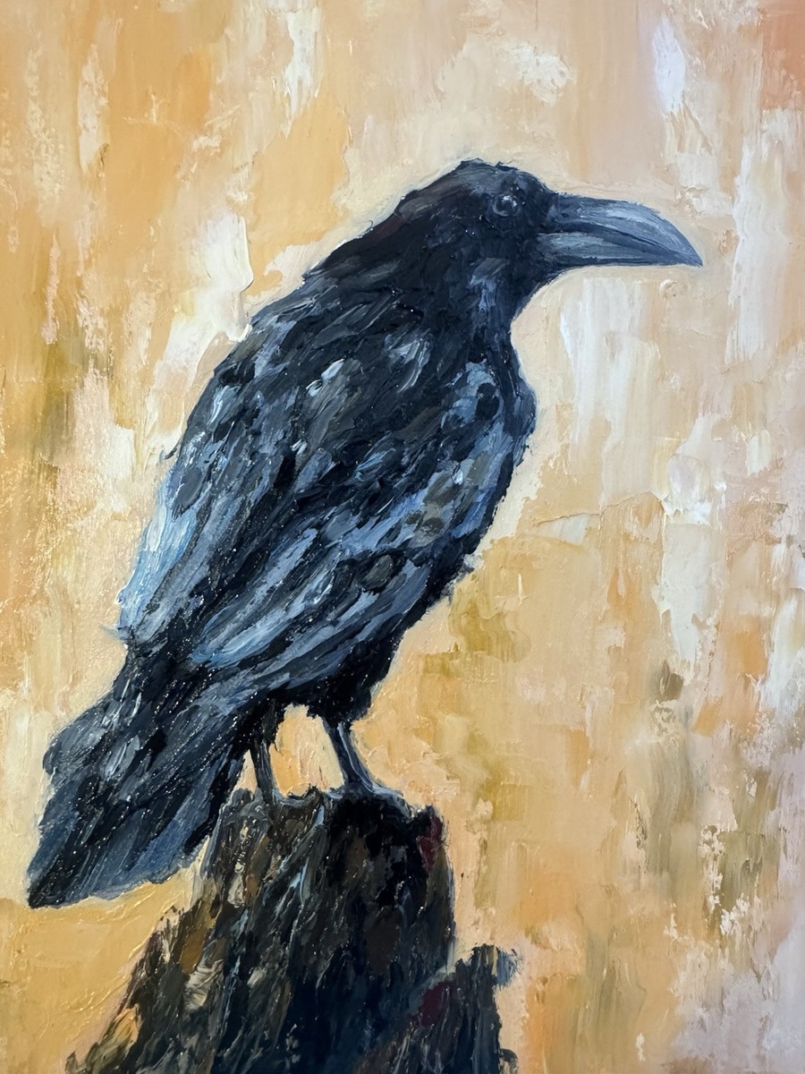 Raven Original Oil Painting Black Crow painting Crow Wall Art Bird