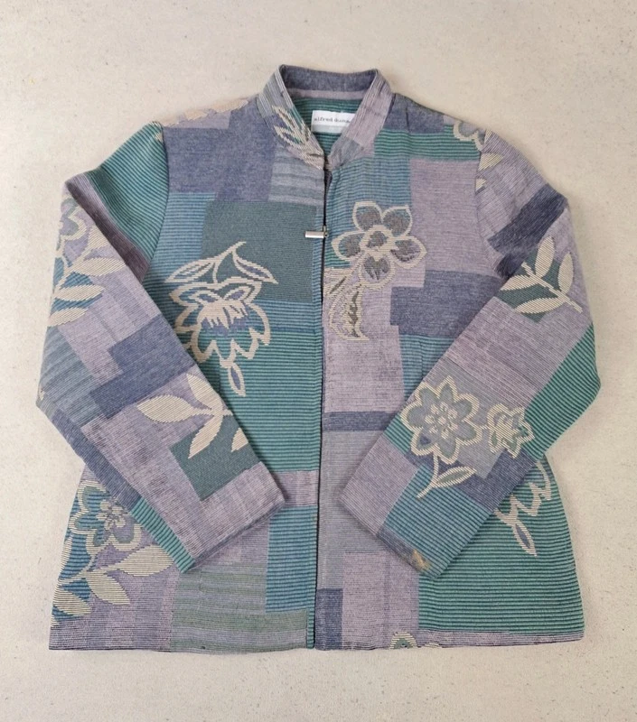 Veste Tapisserie Alfred Dunner Motif Floral Tapestry Jacket Vintage Coton Bleu S - Photo 1/4