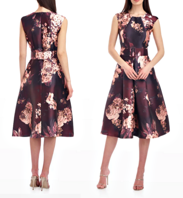 パーティードレス Flora Print Cotton Midi Dress Kay Unger Jordana Floral Print Mikado Belted Midi Dress in