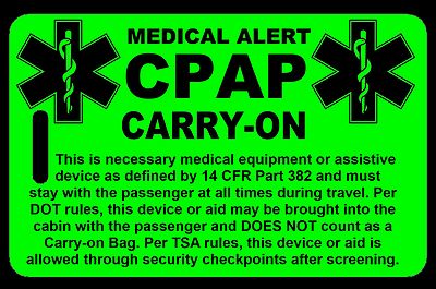 Personalized Hi-Viz Green Carry-On CPAP  Bag Tag - TSA - Sleep Apnea