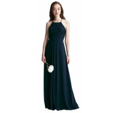 Bill Levkoff Navy Chiffon Halter Gown Size 10