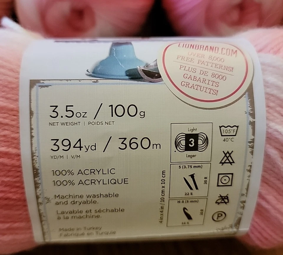 Lion Brand Ice Cream 923-207 Strawberry 3.5oz yarn (Total of 4 skeins) - Image 4 of 4