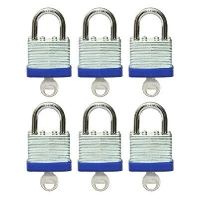 Laminated Keyed-Alike Padlock 1-9/16'',  Shackle 6 Pack - Wide Body