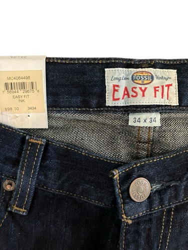 NWT Fossil Deadstock Men’s Easy Fit Denim Jeans Ink Wash Light Whiskering 34x34 - 第 7/11 張圖片