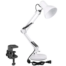 Metal Swing Arm Desk Lamp, Interchangeable Base Or Clamp, Adjustable Arm