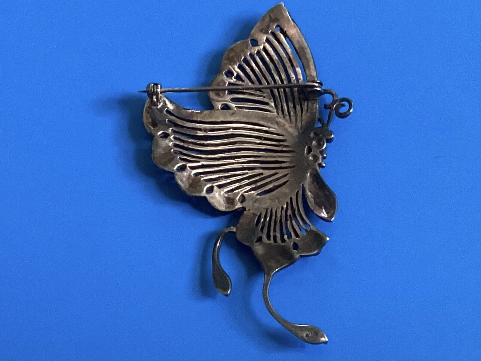 Huge Vintage 925 Marcasite Butterfly Brooch, 3 1/… - image 2