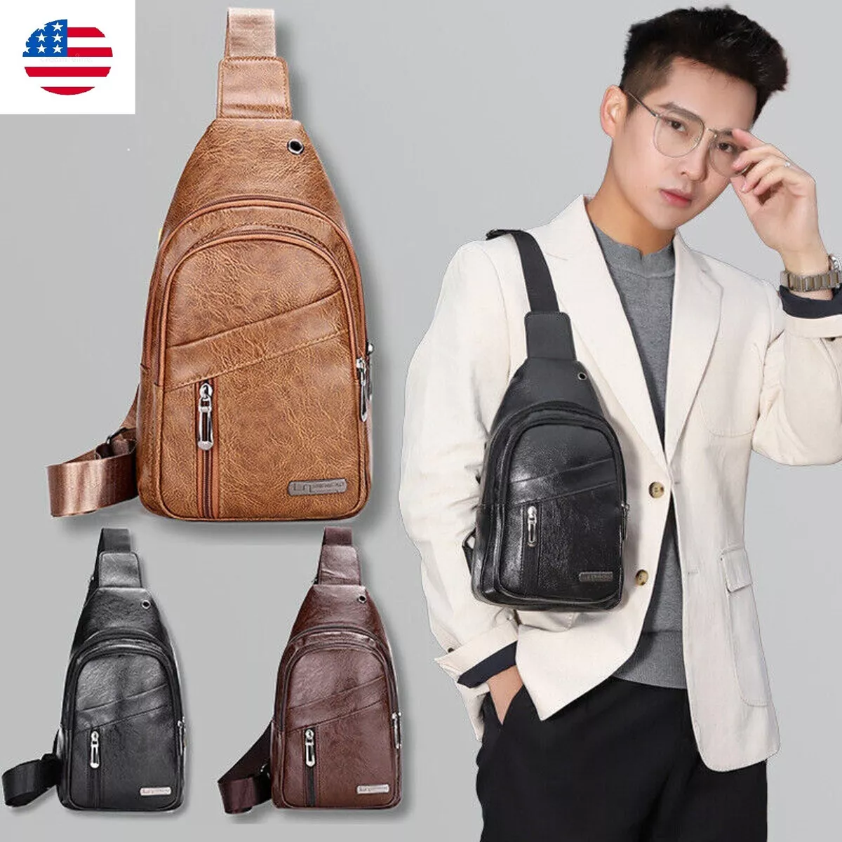 de Cuero Hombre Mochila de Pecho Transversal Casual | eBay