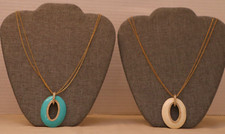 Nolan Miller Set Of Two Necklace Pendan Oval Enamel Rhinestones Double Chain