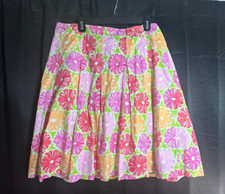 Vintage Lilly Pulitzer Green Pink Orange Pleated Sarong Wrap Skirt - Sz. 14
