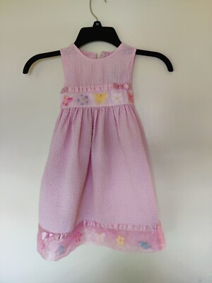 Vintage YoungLand Girl's Dress Pink White Checker Size 4 Texture Spring Easter 