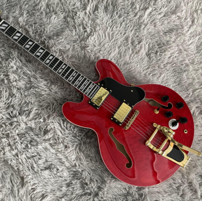 ES-335 Electric Guitar Red Quilted Maple Top Jazz Tremolo