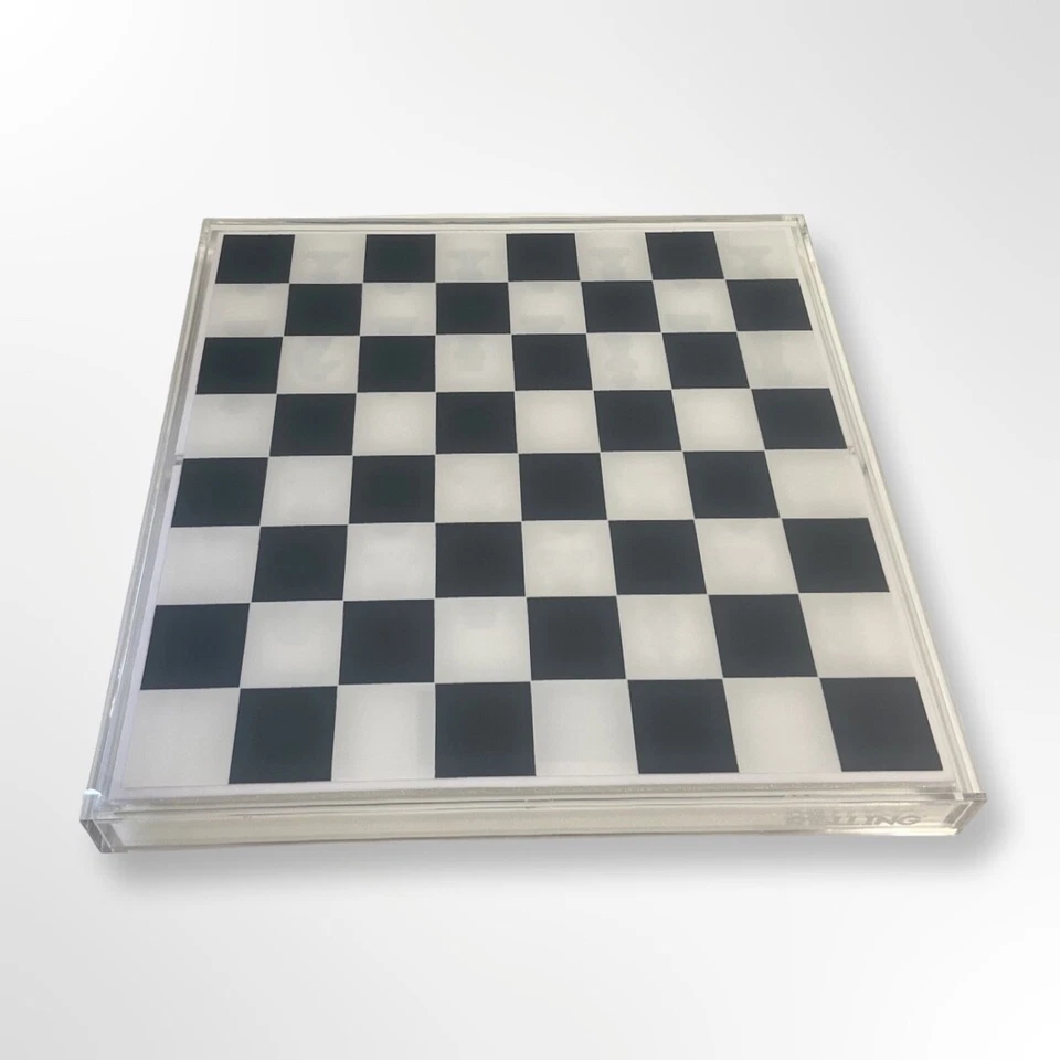 Lucite Acrylic Chess + Checkers Premium Set - Large 17.5" (Clear/White) - Image 3 of 4