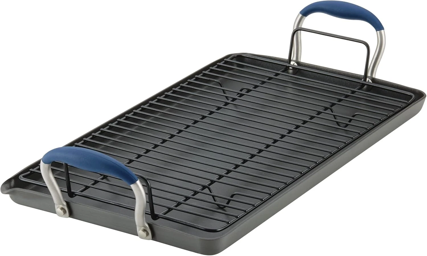 Indigo Advanced Nonstick Double Burner Griddle with Multi-Purpose Rack 10"x18