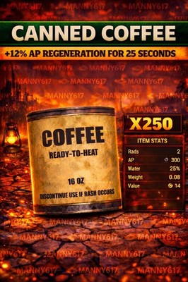 Fallout 76 PS4 / PS5   250x CANNED COFFEE   +12% AP Regen   PvP / PvE Boost