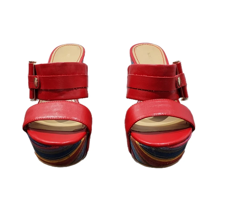 Sandalias sin cordones de cuña Nine West rojas Lara a rayas talla 7,5 Beachcore Foto 2 de 4